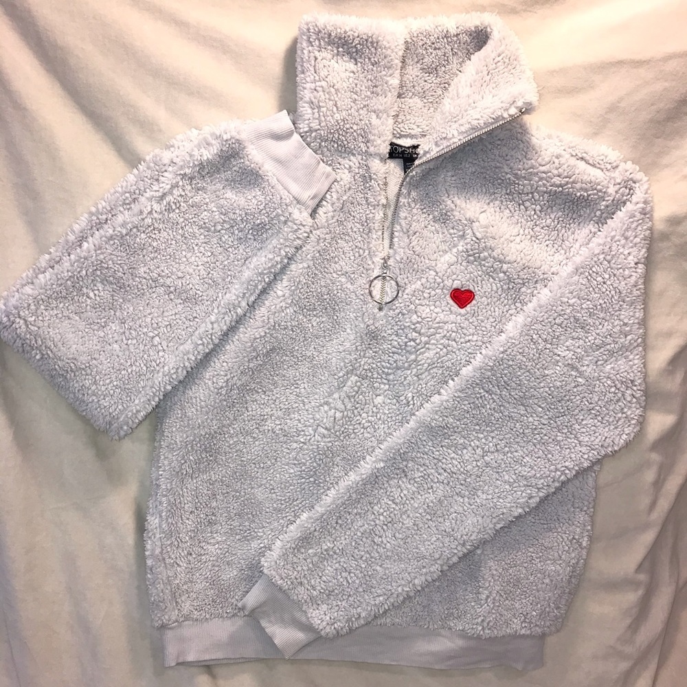 TopShop Grey Zipper pullover w/ cute red heart